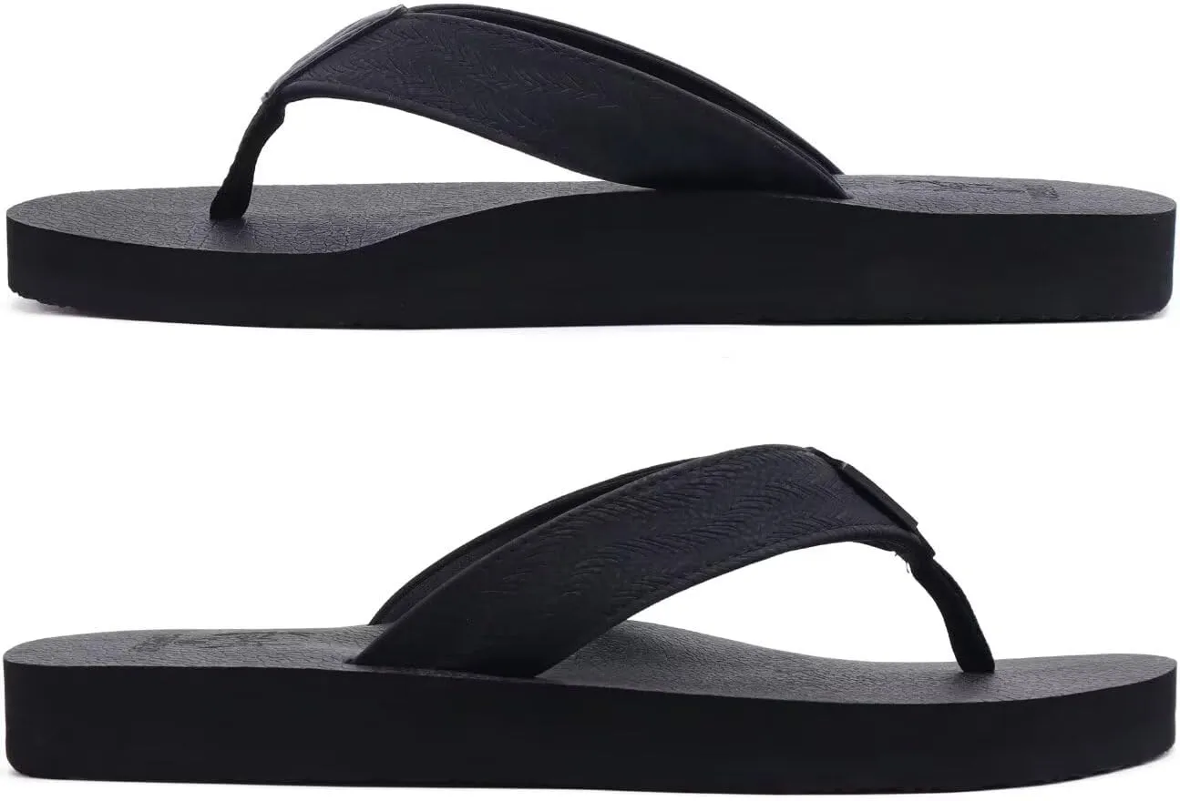 KuaiLu Men's Yoga Mat Leather Flip Flops with Arch Support Comfortable Cushion Walking Thong Sandals Slip On Indoor Outdoor