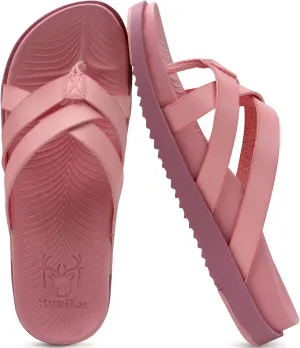 KuaiLu Womens Dressy Orthotic Flip Flops Trendy Comfortable Cushion Recovery Walking Criss Cross Thong Sandals Lightweight Yoga Foam Summer Slides with Plantar Fasciitis Arch Support