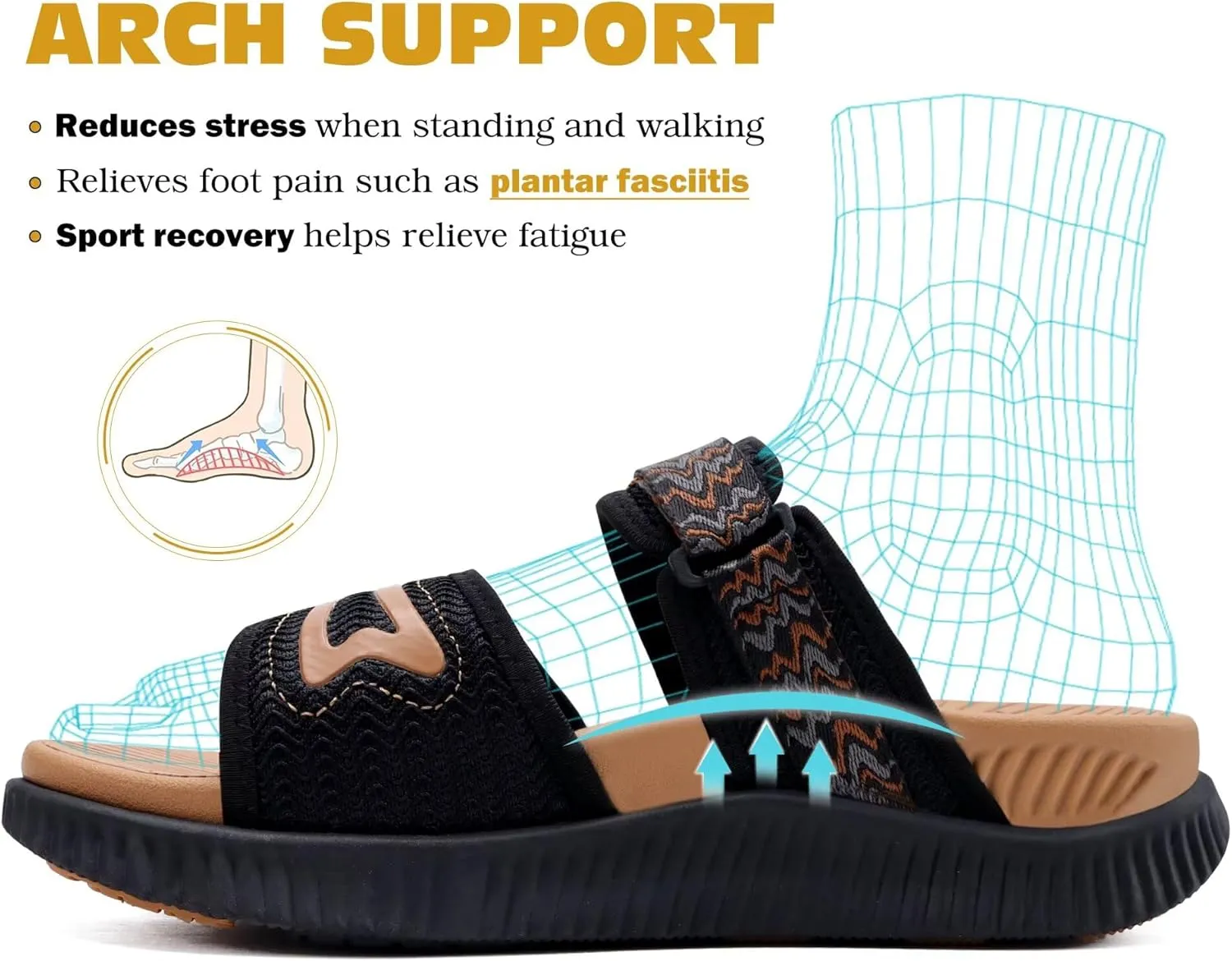 KuaiLu Womens Fashion Orthotic Slides Ladies Athletic Thick Cushion Recovery Sandals Adjustable Strap Slip On Walking Sandles With Comfortable Plantar Fasciitis Arch Support