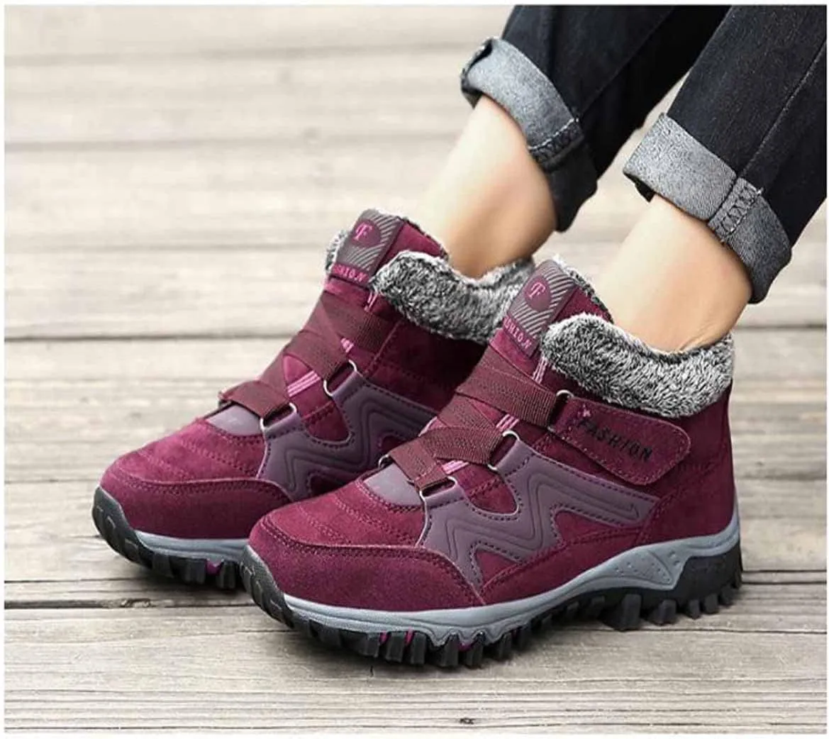 LAVAEGG Women's Winter Thermal Snowy Villi Leather Ankle Boots Fashion high top Boots Outdoor Walking Shoes Non-Slip Hiking Shoes