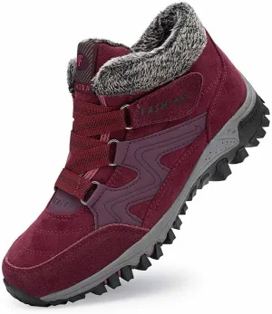 LAVAEGG Women's Winter Thermal Snowy Villi Leather Ankle Boots Fashion high top Boots Outdoor Walking Shoes Non-Slip Hiking Shoes