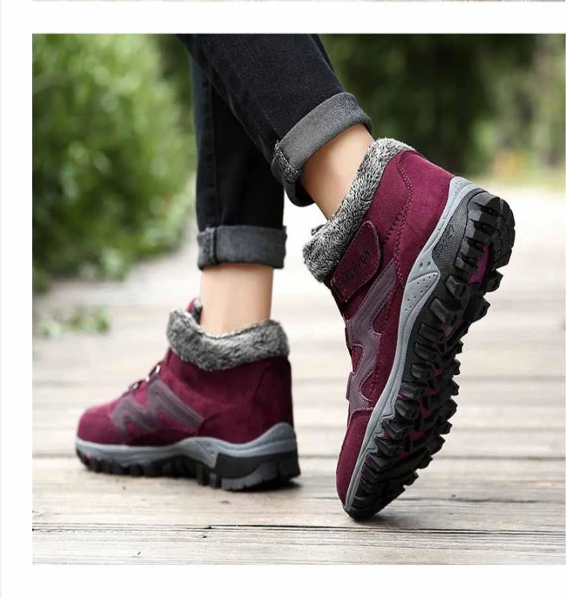 LAVAEGG Women's Winter Thermal Snowy Villi Leather Ankle Boots Fashion high top Boots Outdoor Walking Shoes Non-Slip Hiking Shoes