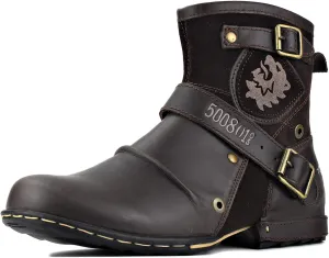Leather Casual Motorcycle Combat Hiking Dress Ankle Boots for Men with Side Zipper CD-5008-1-N-S