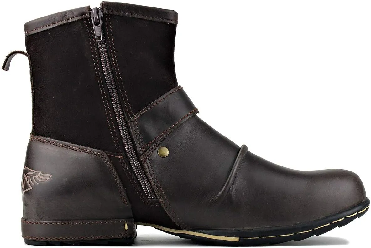 Leather Casual Motorcycle Combat Hiking Dress Ankle Boots for Men with Side Zipper CD-5008-1-N-S