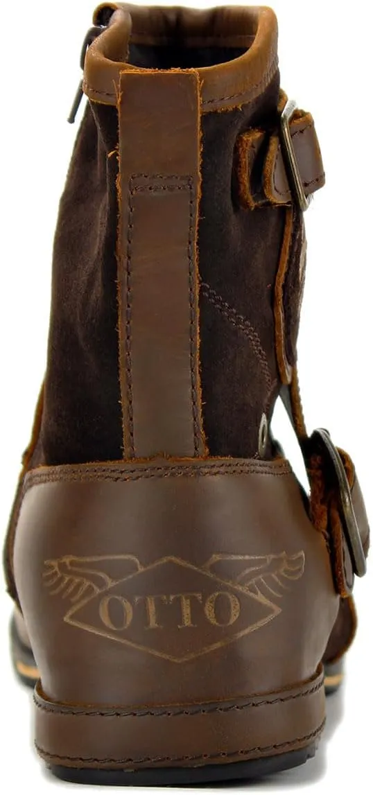 Leather Casual Motorcycle Combat Hiking Dress Ankle Boots for Men with Side Zipper