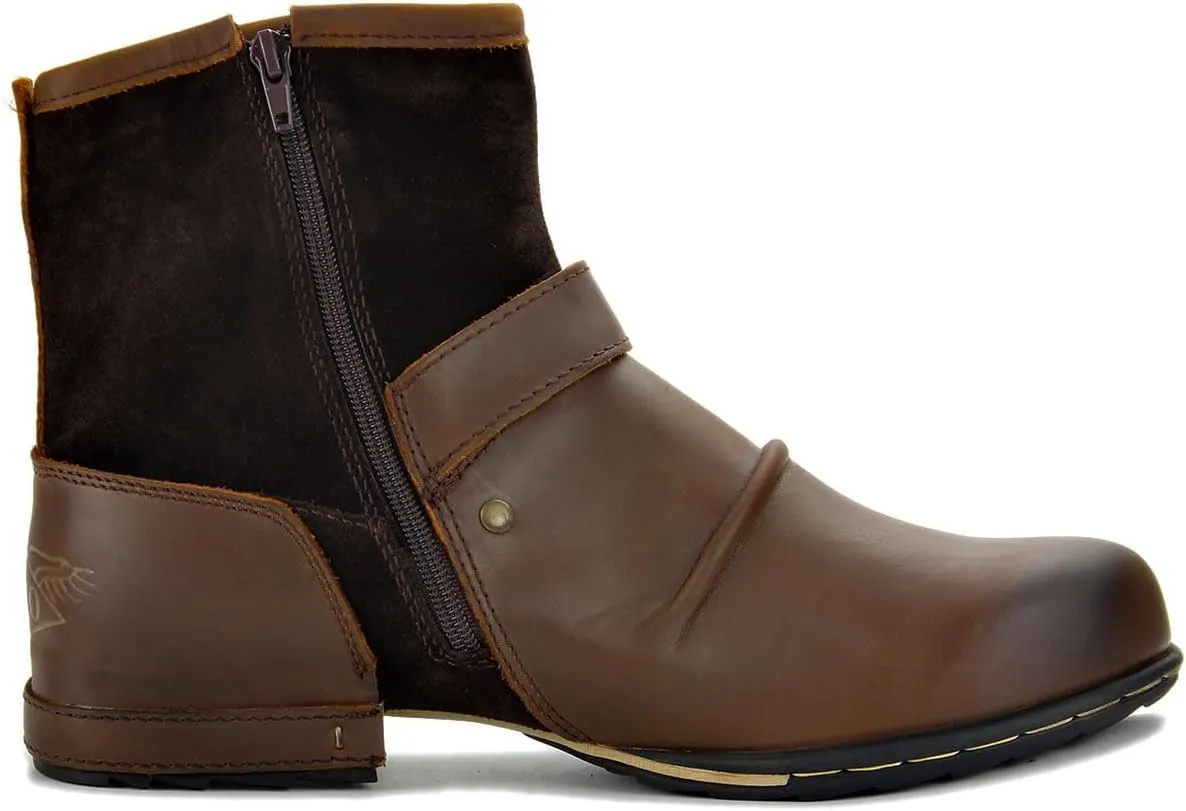 Leather Casual Motorcycle Combat Hiking Dress Ankle Boots for Men with Side Zipper