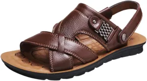 Leather Sandals for Men Breathable Orthopedic Sandals with Arch Support Non-Slip Adjustable Buckle Sports Slides Wide