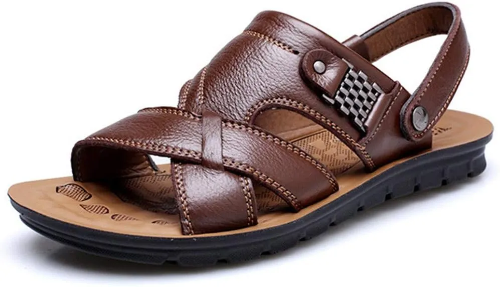 Leather Sandals for Men Breathable Orthopedic Sandals with Arch Support Non-Slip Adjustable Buckle Sports Slides Wide