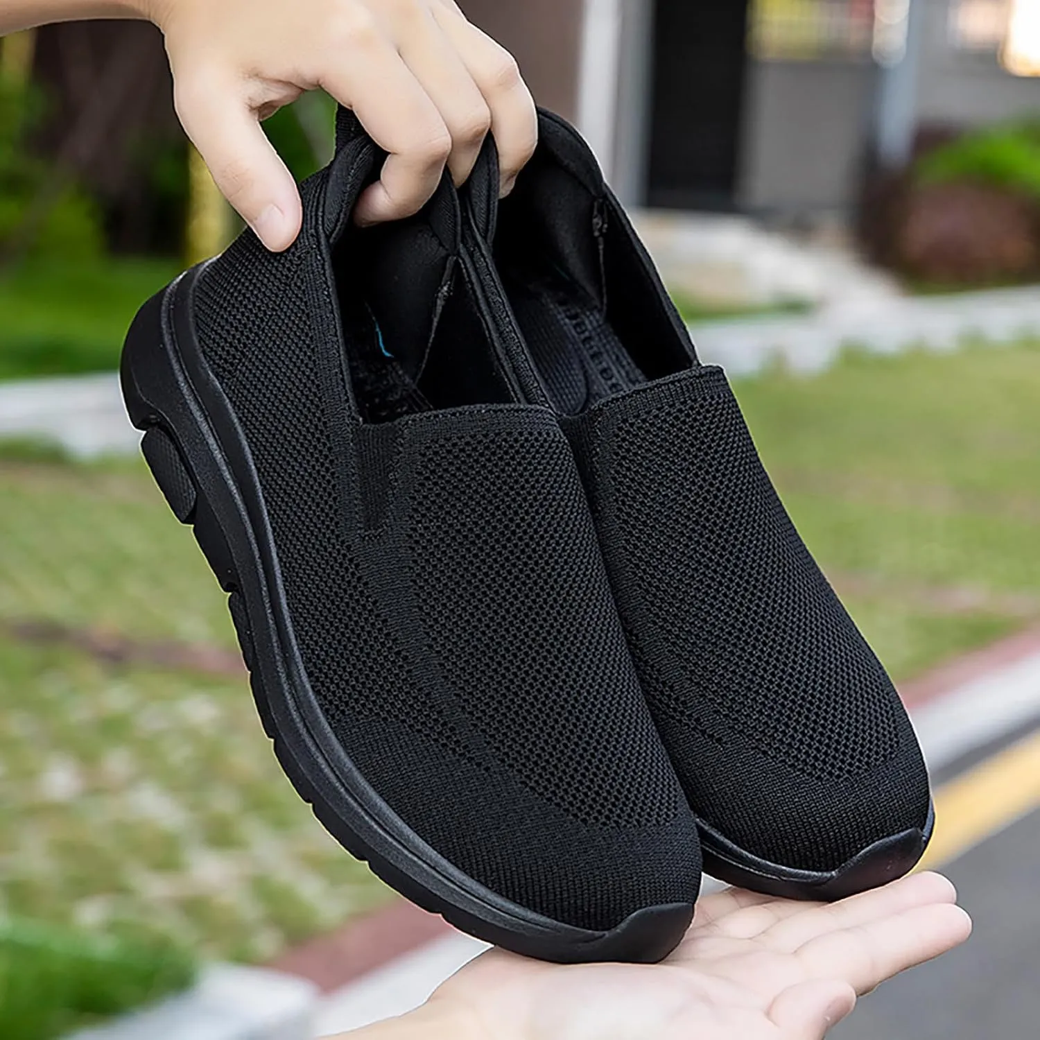 Lightweight Work Shoes for Men Lightweight Breathable Walking Shoe Gym Tennis Hook and Loop Orthopedic Sneakers