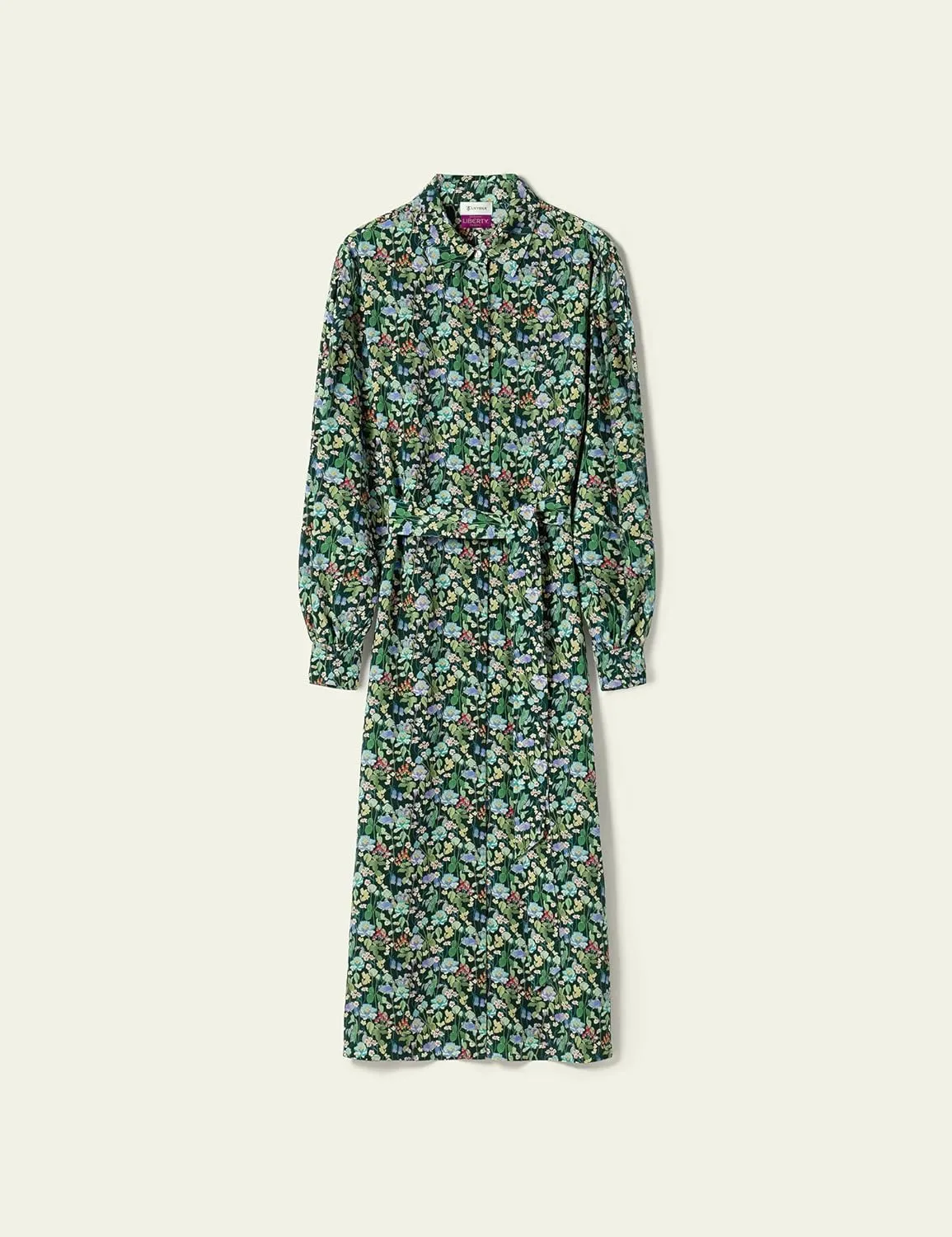 LilySilk Fairytale Forest Midi-Length Silk Shirtdress Floral Printed Button Up Casual Dress for Holiday
