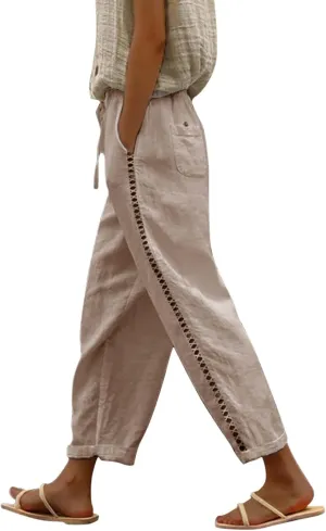 Linen Pants for Women Summer Linen Pant Loose Straight Leg Capri Pants Beach Pants with Tailored Linen Pants for Women