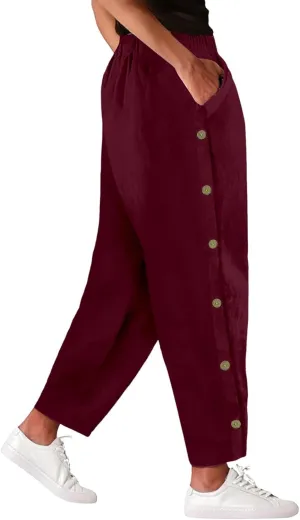 Linen Pants Women Long Womens Linen Pant Mid Waist Cotton Linen Casual Slacks Women's Linen Pants with Pockets