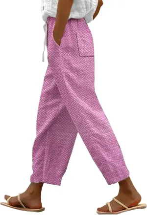 Linen Pants Women Wide Leg Summer Linen Linen Outfit (Hot Pink, XXXL)