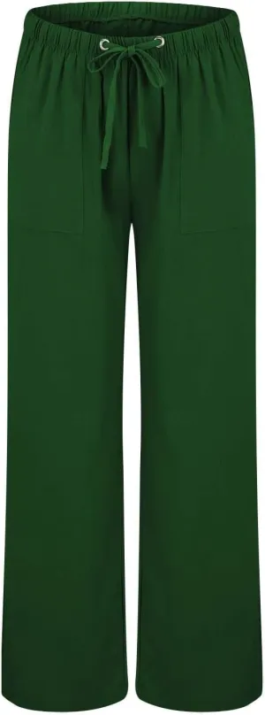 Linen Summer Pants Women Casual Elastic High Waisted Wide Leg Loose Comfy Trousers with Pockets Linen Clothing