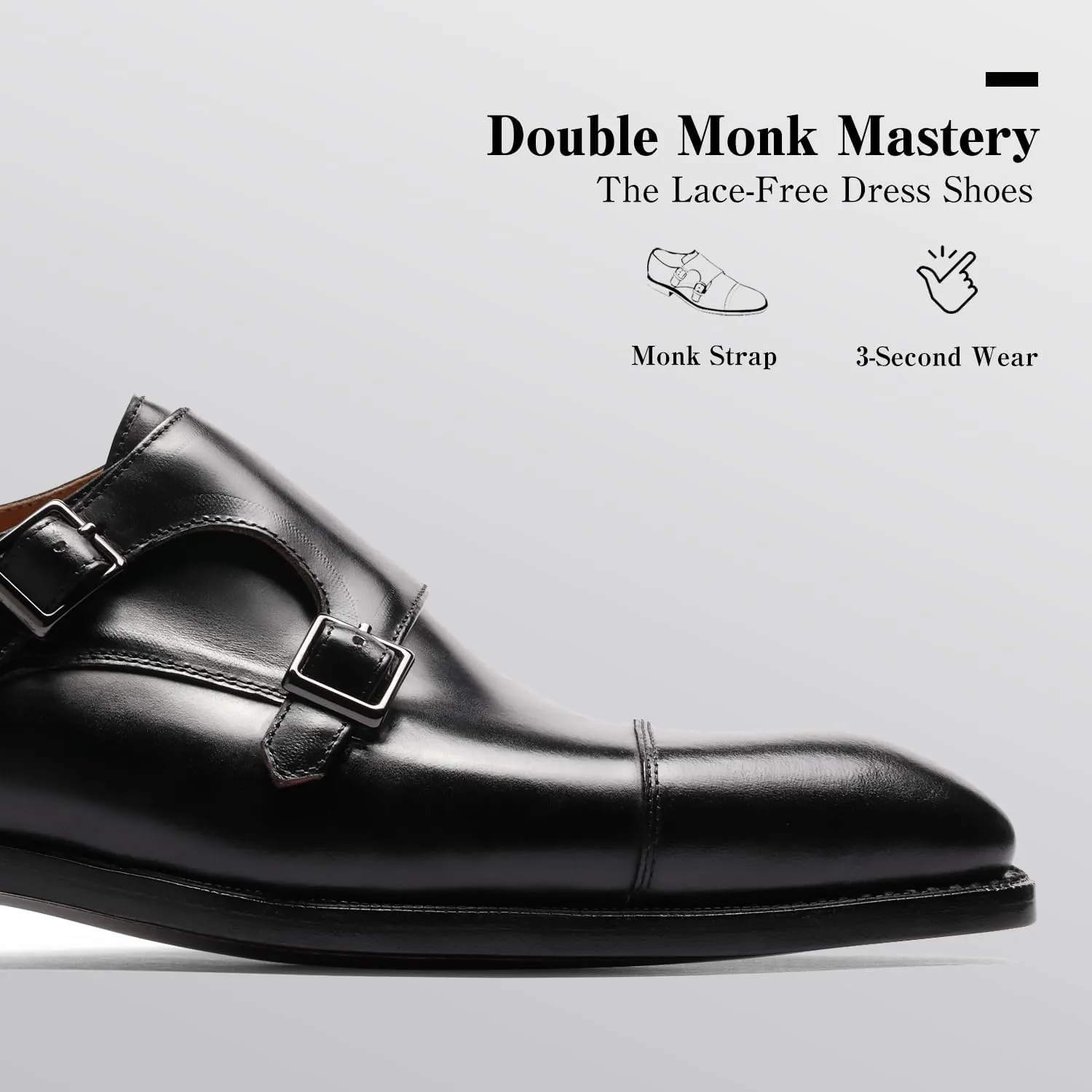 Loafers for Men - Genuine Calfskin Monk Strap Shoes | Cap Toe Dress Shoes with Double Buckle & Blake Stitch | Business Formal & Casual