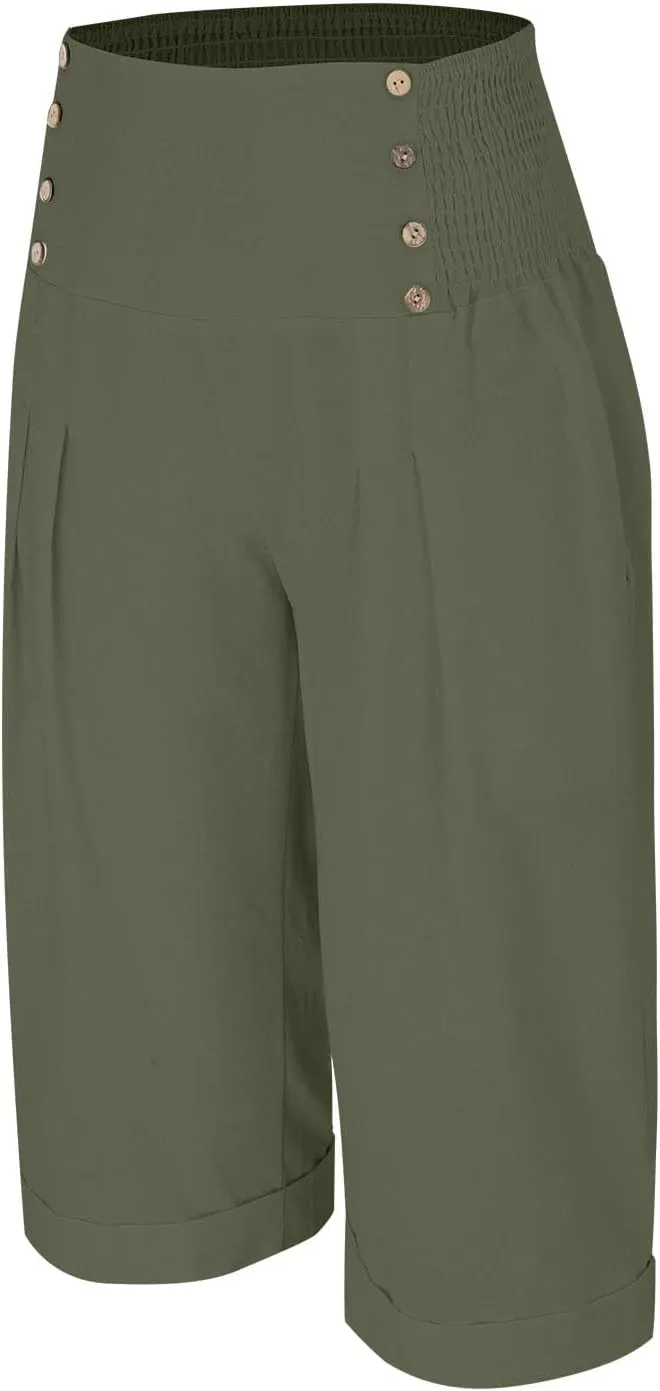 Long Linen Pants for Women Tall Solid Color Button Loose Casual Pants Tailored Linen Pants for Women