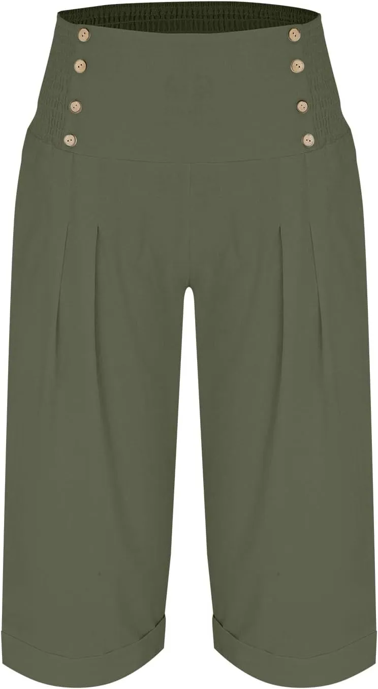 Long Linen Pants for Women Tall Solid Color Button Loose Casual Pants Tailored Linen Pants for Women