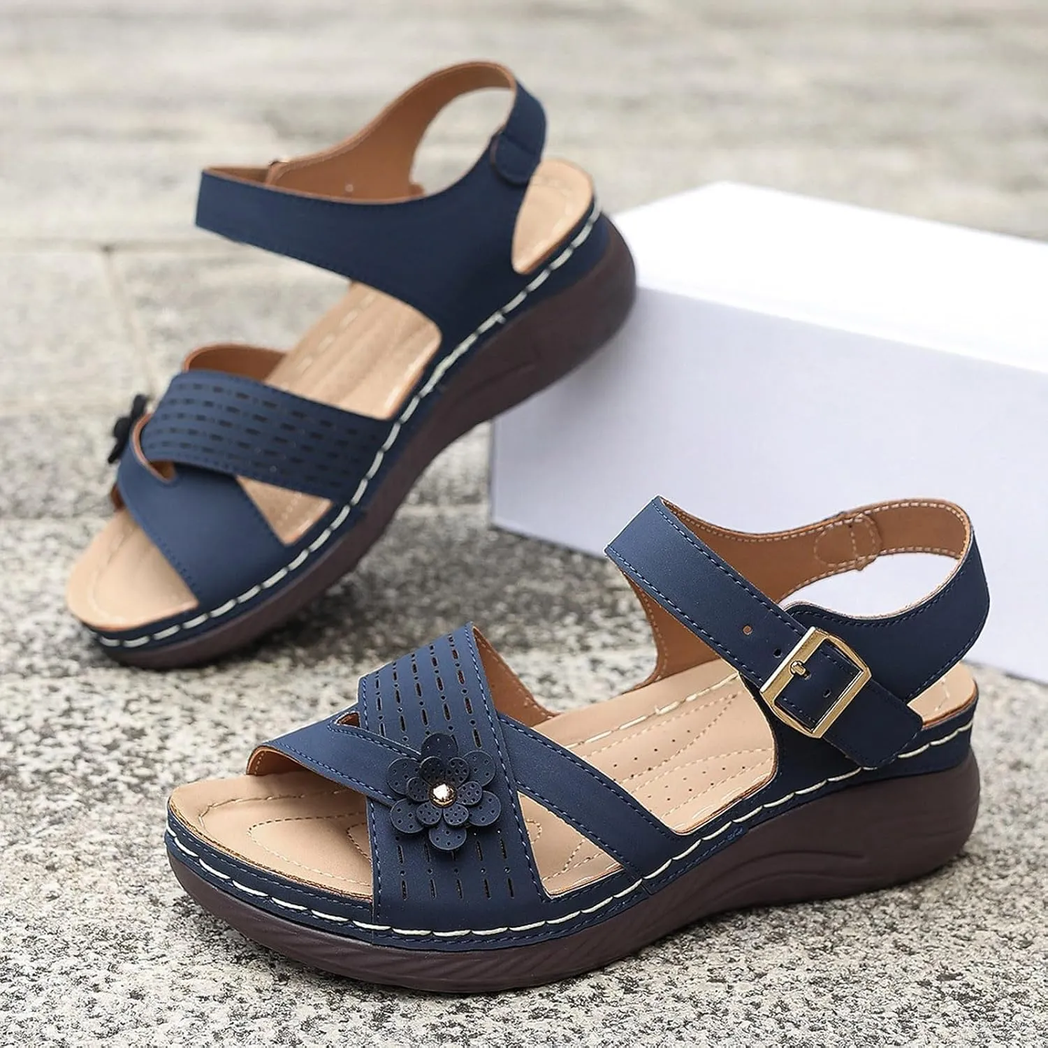 Low Wedge Heels for Women Open Toe Comfortable Arch Support Slip on Casual Summer Walking Air Cushion Arch Support Adjustable Ankle Strap Breathable 2025 Fashion Sandals