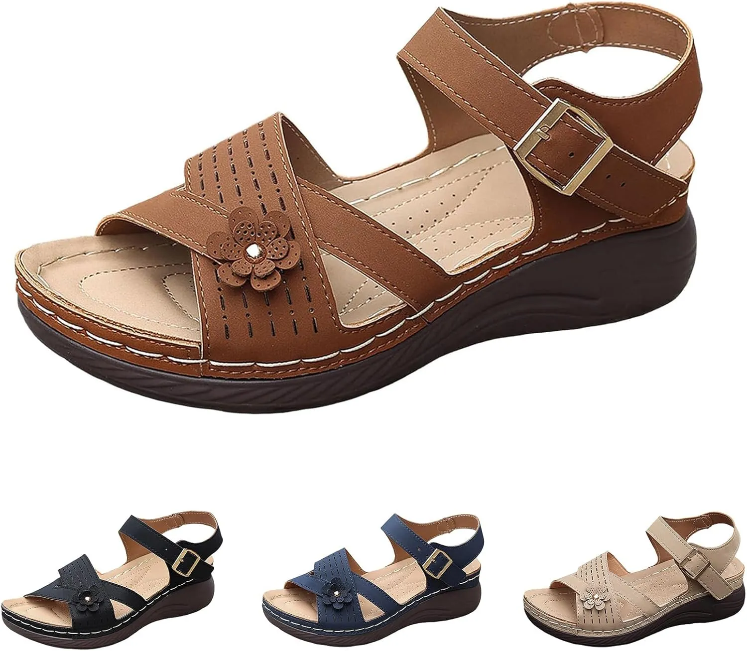 Low Wedge Heels for Women Open Toe Comfortable Arch Support Slip on Casual Summer Walking Air Cushion Arch Support Adjustable Ankle Strap Breathable 2025 Fashion Sandals