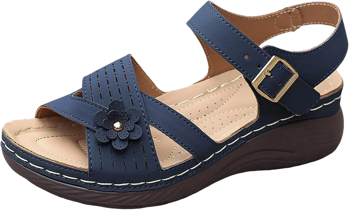 Low Wedge Heels for Women Open Toe Comfortable Arch Support Slip on Casual Summer Walking Air Cushion Arch Support Adjustable Ankle Strap Breathable 2025 Fashion Sandals