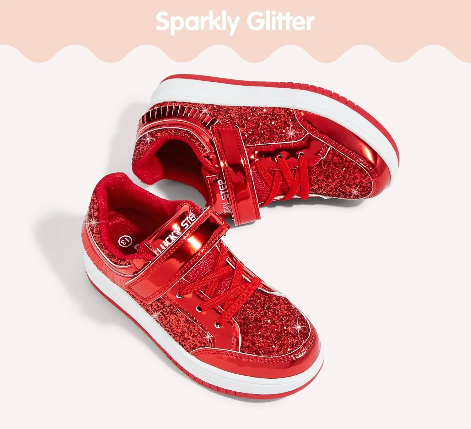 LUCKY STEP Kid's Glitter Fashion Sneakers Girls Sparkly Tennis School Slip On Shoes Walking Casual Party Dress Shoes for Toddler Children