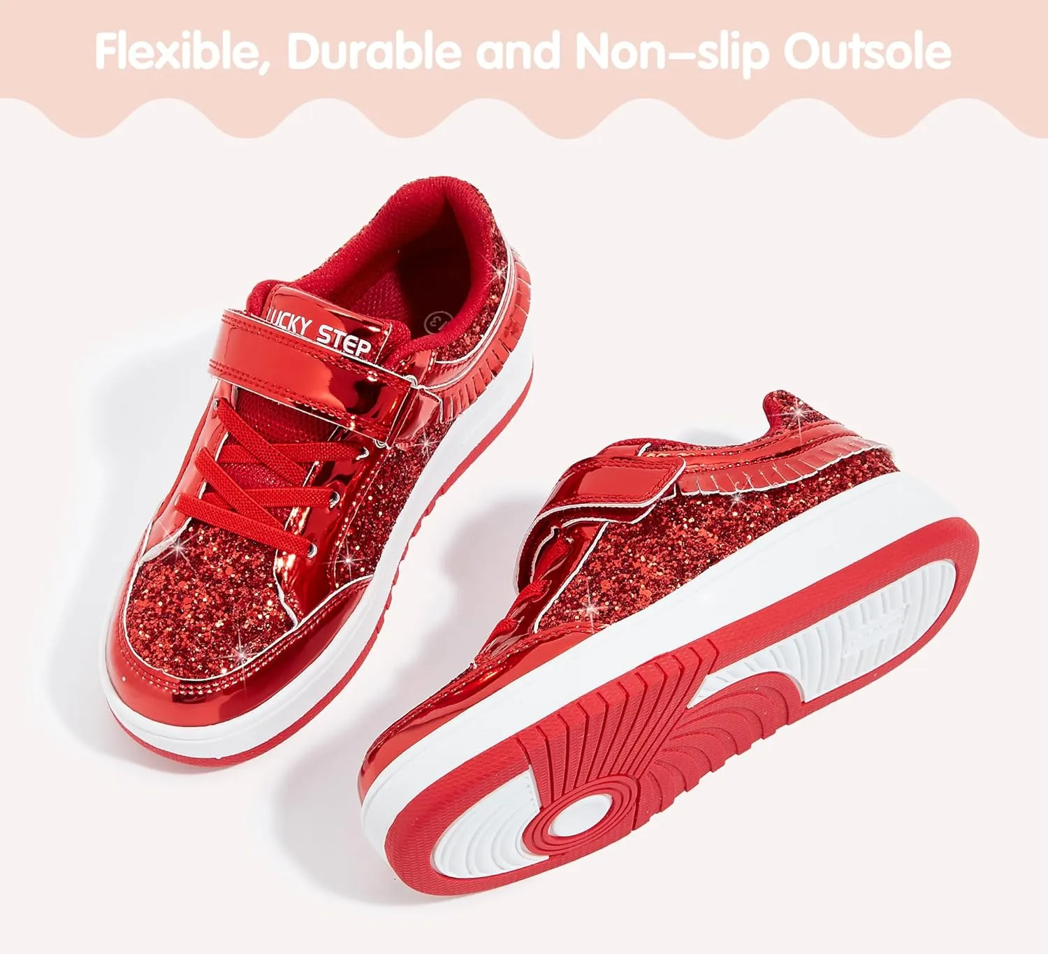 LUCKY STEP Kid's Glitter Fashion Sneakers Girls Sparkly Tennis School Slip On Shoes Walking Casual Party Dress Shoes for Toddler Children