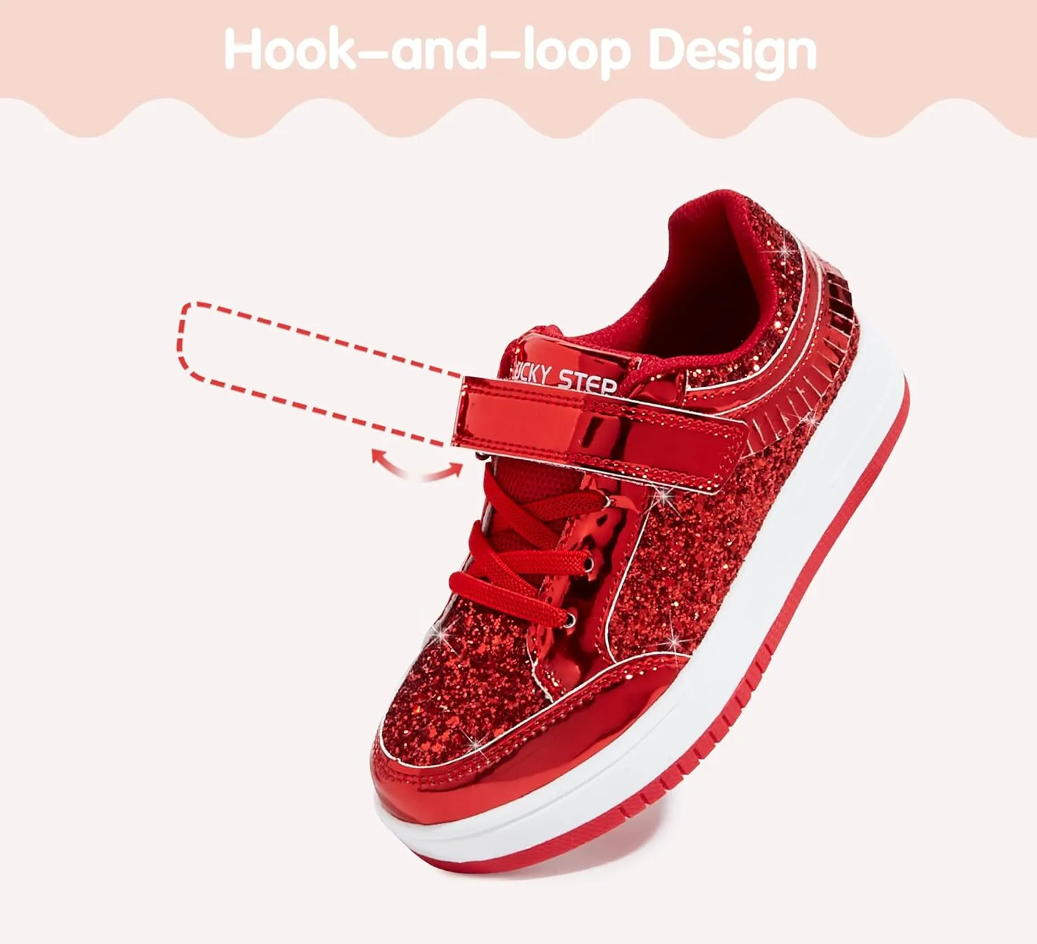 LUCKY STEP Kid's Glitter Fashion Sneakers Girls Sparkly Tennis School Slip On Shoes Walking Casual Party Dress Shoes for Toddler Children