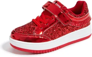 LUCKY STEP Kid's Glitter Fashion Sneakers Girls Sparkly Tennis School Slip On Shoes Walking Casual Party Dress Shoes for Toddler Children