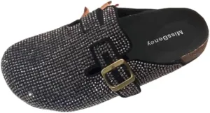 MAIITRIP Women's Glitter Slip-On Clogs for Women -Footbed Sandals Comfort Mules,with Support Adjustable Buckle Bling Shiny Slippers-Trendy Non-Slip Backless Dreesy Women's Mules&Clogs Indoor Outdoor