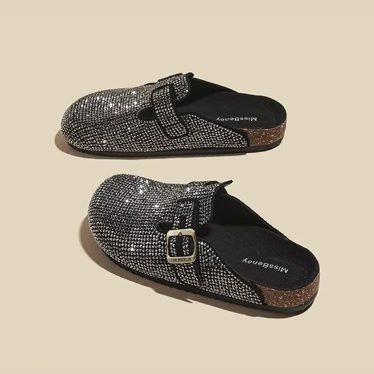MAIITRIP Women's Glitter Slip-On Clogs for Women -Footbed Sandals Comfort Mules,with Support Adjustable Buckle Bling Shiny Slippers-Trendy Non-Slip Backless Dreesy Women's Mules&Clogs Indoor Outdoor