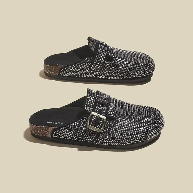 MAIITRIP Women's Glitter Slip-On Clogs for Women -Footbed Sandals Comfort Mules,with Support Adjustable Buckle Bling Shiny Slippers-Trendy Non-Slip Backless Dreesy Women's Mules&Clogs Indoor Outdoor