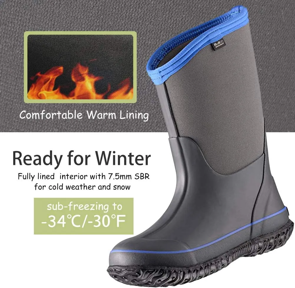 MCIKCC Kids Rubber Rain Boots, Waterproof Solid Classic Pull On Snow Wellies Boot for Children Toddler Boys Girls