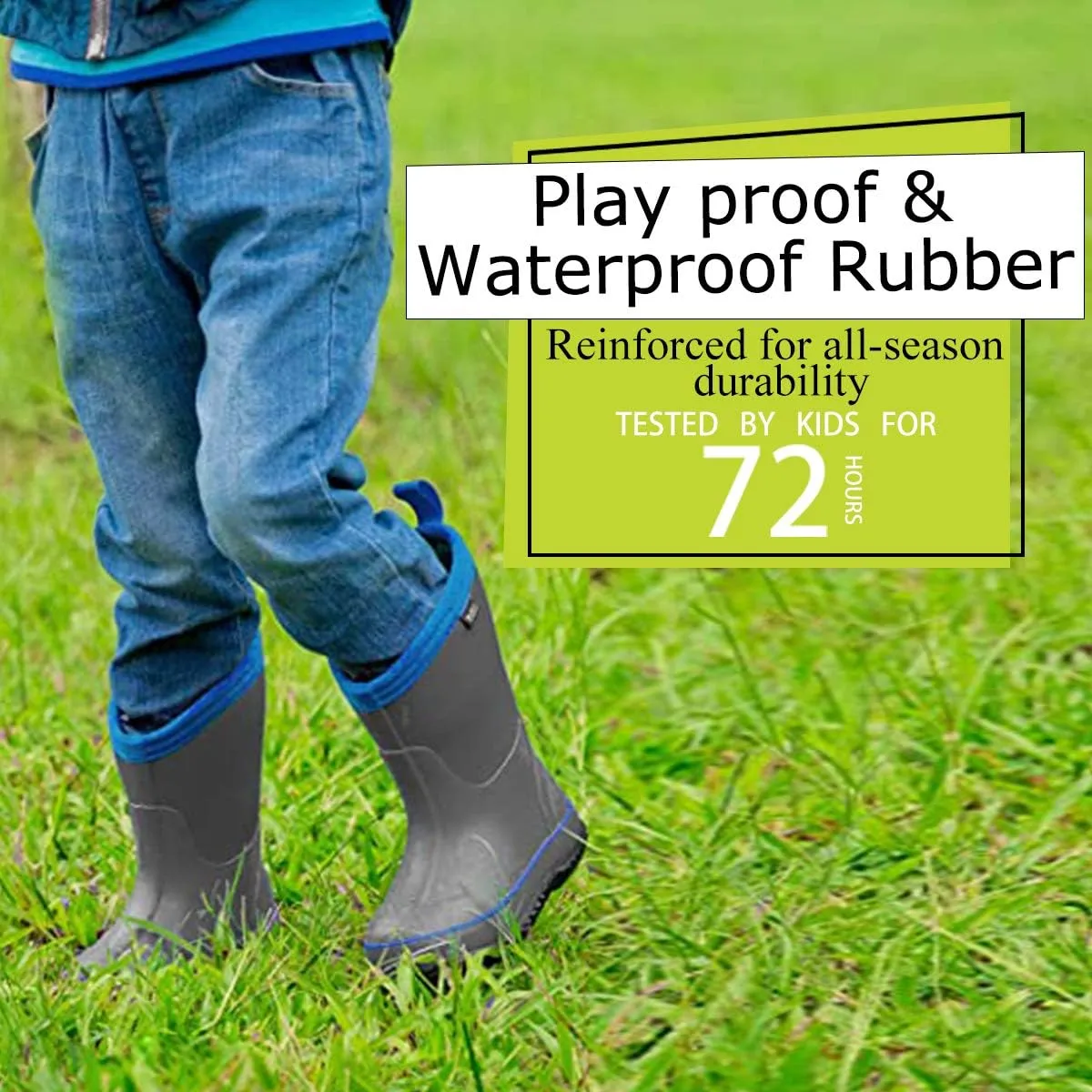 MCIKCC Kids Rubber Rain Boots, Waterproof Solid Classic Pull On Snow Wellies Boot for Children Toddler Boys Girls
