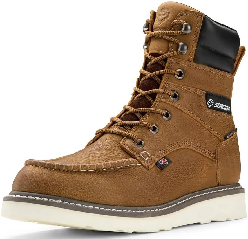 Men 8" Waterproof Soft Toe Work Boots,EH Construction Industrial Leather Lace Up Moc Toe Safety Work Boot, Oil/Slip Resistant Comfortable Wedge Outsole,Goodyear Welt,zapatos de trabajo para hombre