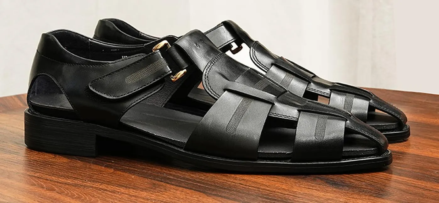 Men抯 Genuine Leather Fisherman Sandals ?Adjustable Buckle, Open-Toe Design, Comfortable & Stylish for Summer, Casual Wear, Outdoor Activities, & All-Day Comfort