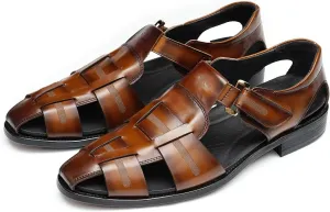 Men抯 Genuine Leather Fisherman Sandals ?Adjustable Buckle, Open-Toe Design, Comfortable & Stylish for Summer, Casual Wear, Outdoor Activities, & All-Day Comfort
