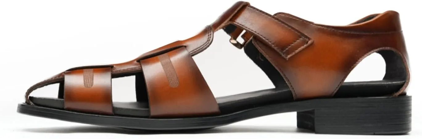 Men抯 Genuine Leather Fisherman Sandals ?Adjustable Buckle, Open-Toe Design, Comfortable & Stylish for Summer, Casual Wear, Outdoor Activities, & All-Day Comfort