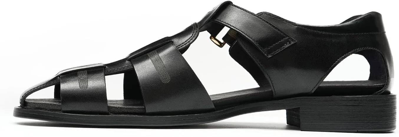 Men抯 Genuine Leather Fisherman Sandals ?Adjustable Buckle, Open-Toe Design, Comfortable & Stylish for Summer, Casual Wear, Outdoor Activities, & All-Day Comfort