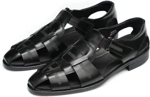 Men抯 Genuine Leather Fisherman Sandals ?Adjustable Buckle, Open-Toe Design, Comfortable & Stylish for Summer, Casual Wear, Outdoor Activities, & All-Day Comfort