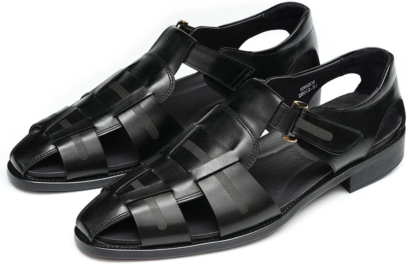 Men抯 Genuine Leather Fisherman Sandals ?Adjustable Buckle, Open-Toe Design, Comfortable & Stylish for Summer, Casual Wear, Outdoor Activities, & All-Day Comfort