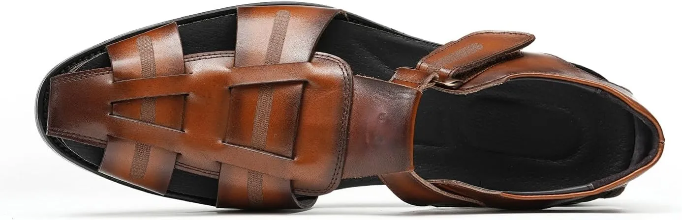 Men抯 Genuine Leather Fisherman Sandals ?Adjustable Buckle, Open-Toe Design, Comfortable & Stylish for Summer, Casual Wear, Outdoor Activities, & All-Day Comfort