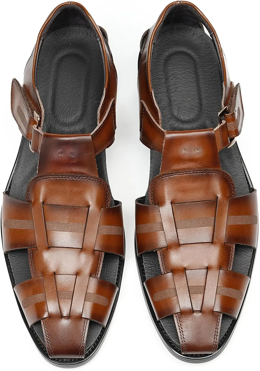 Men抯 Genuine Leather Fisherman Sandals ?Adjustable Buckle, Open-Toe Design, Comfortable & Stylish for Summer, Casual Wear, Outdoor Activities, & All-Day Comfort