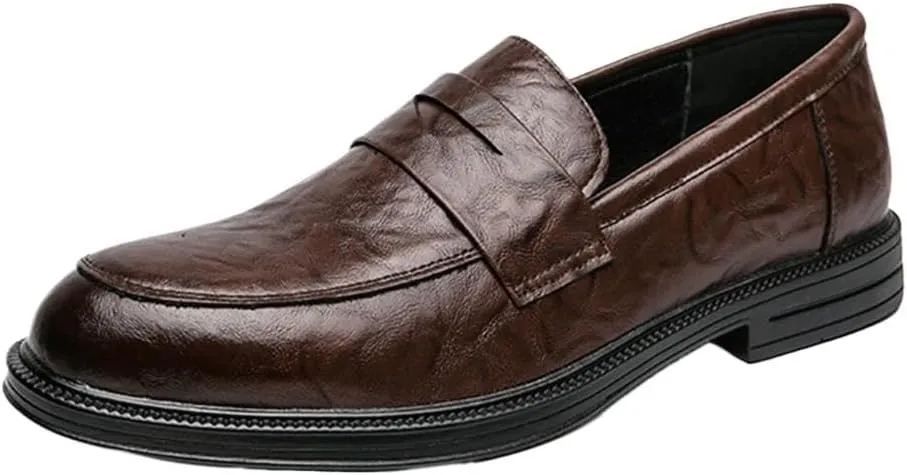 Men Leather Loafers Slip On Dress Shoes Casual British Style Black Fashion Trend Comfortable