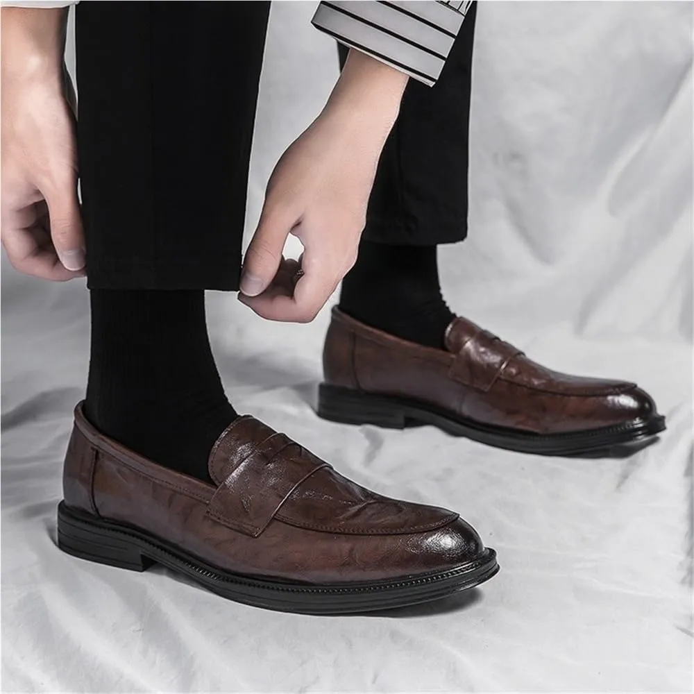Men Leather Loafers Slip On Dress Shoes Casual British Style Black Fashion Trend Comfortable