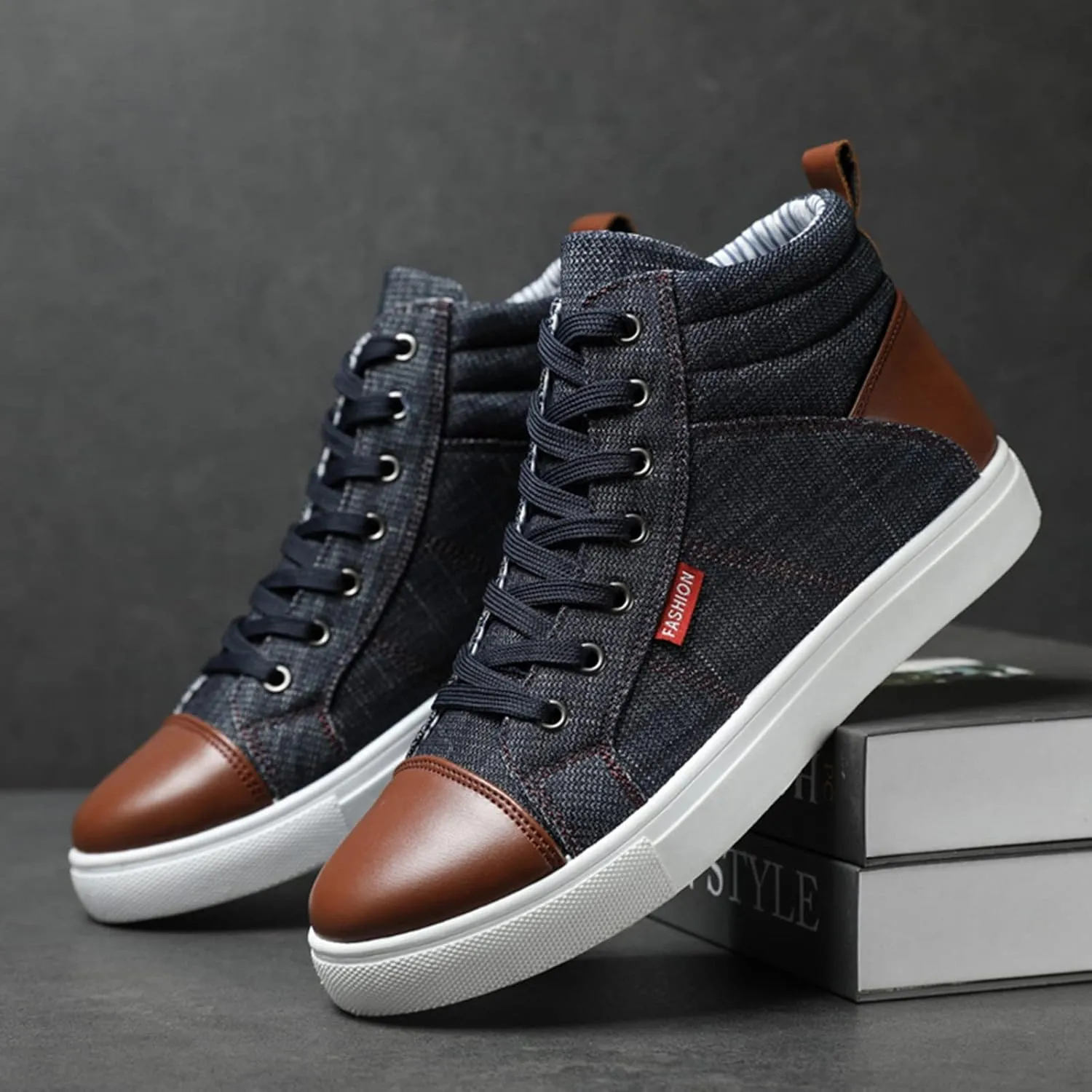 Men's Ankle Shoes Autumn and Winter Casual High-Top Cotton Shoes Boys Teenagers Students Fleece-Lined Oversized Fashionable Sneakers For Workout Walking Running