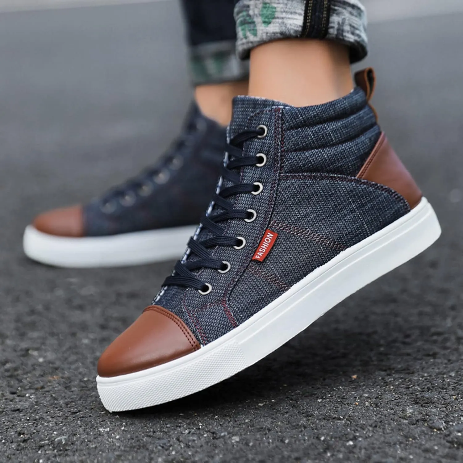 Men's Ankle Shoes Autumn and Winter Casual High-Top Cotton Shoes Boys Teenagers Students Fleece-Lined Oversized Fashionable Sneakers For Workout Walking Running