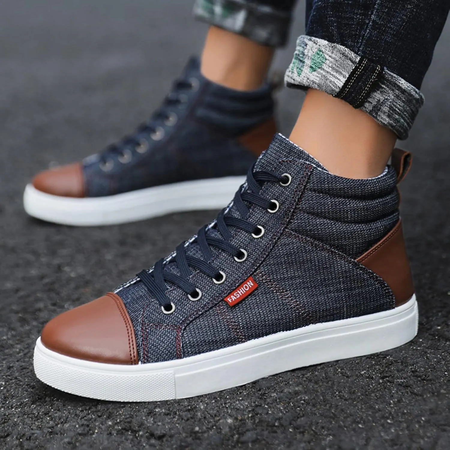 Men's Ankle Shoes Autumn and Winter Casual High-Top Cotton Shoes Boys Teenagers Students Fleece-Lined Oversized Fashionable Sneakers For Workout Walking Running