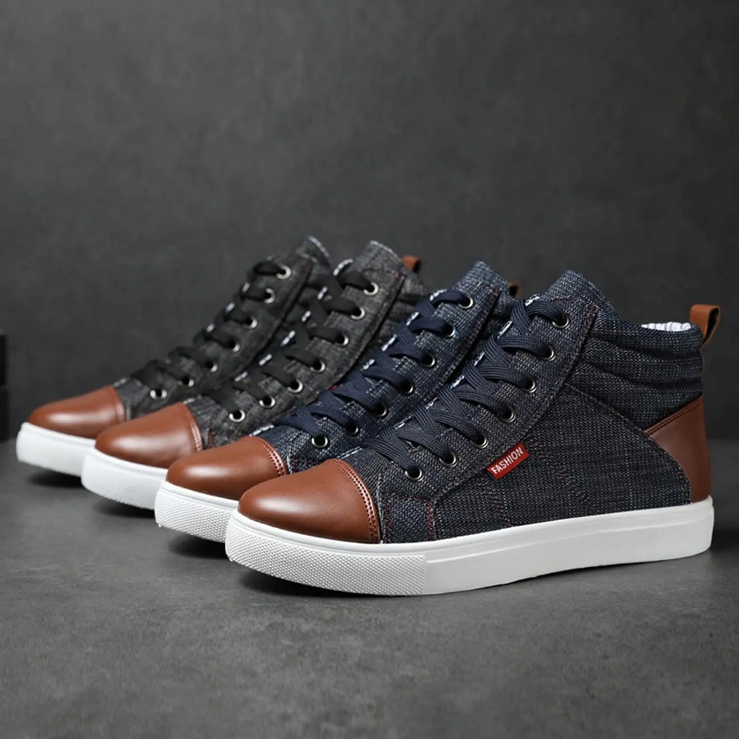 Men's Ankle Shoes Autumn and Winter Casual High-Top Cotton Shoes Boys Teenagers Students Fleece-Lined Oversized Fashionable Sneakers For Workout Walking Running
