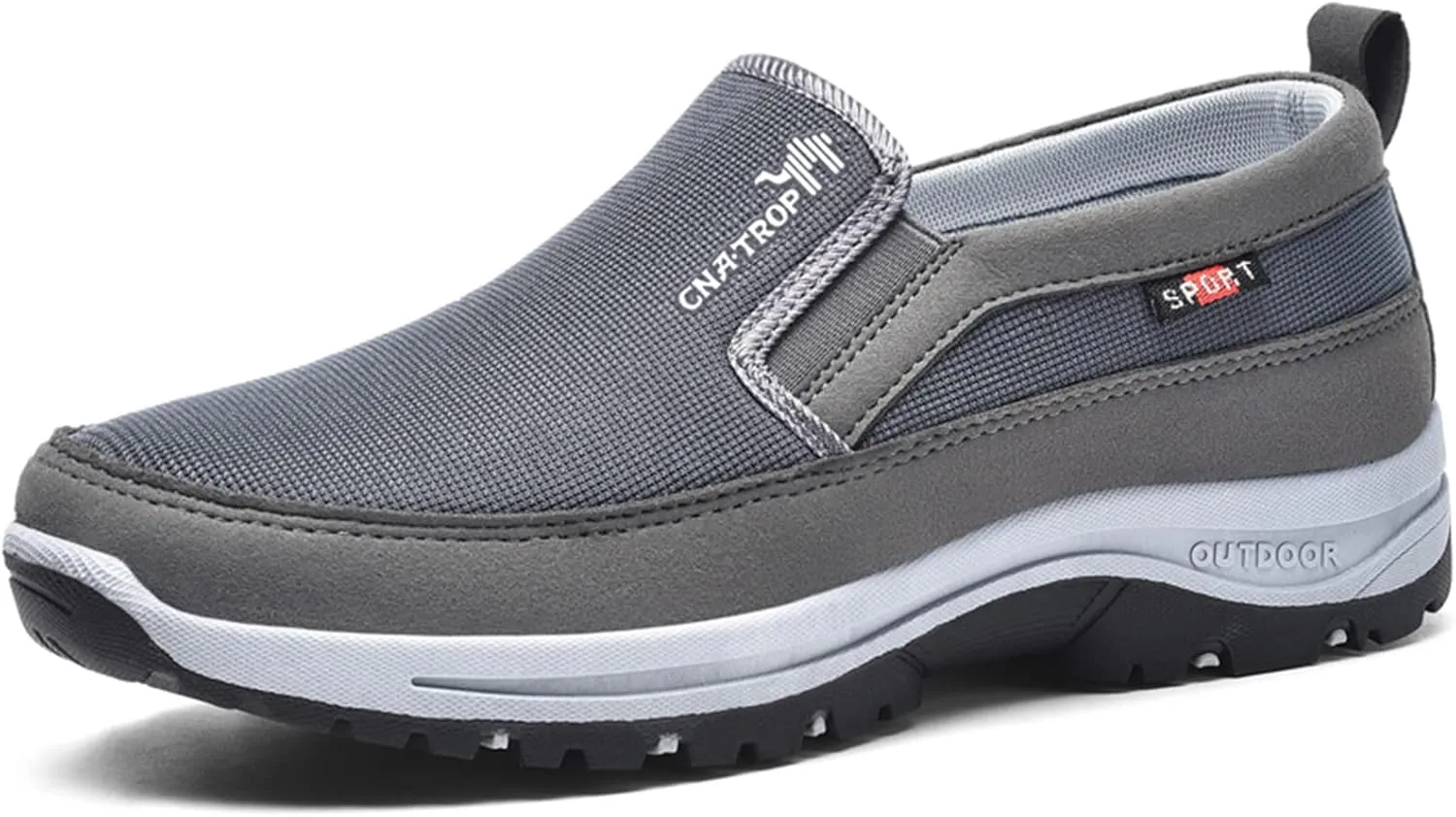 Men's Arch Support Slip-on Canvas Loafers,Outdoor Casual Non Slip Orthopedic Sneakers Flats Walking Boat Shoes (Grey,7.5)