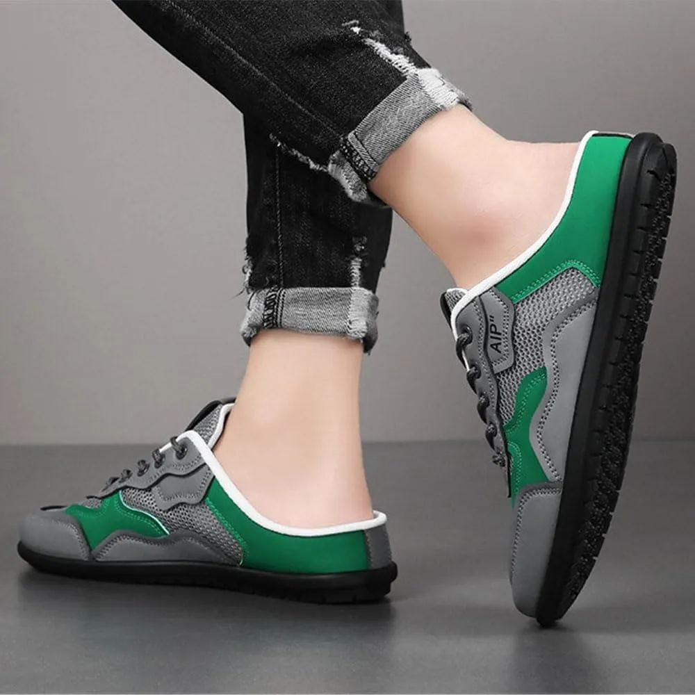 Mens Backless Slip On Sneakers Shoes,Breathable Mesh Sports Soft Sole Non-Slip Beach Heelless Sandals Large Size Men's Casual Slippers